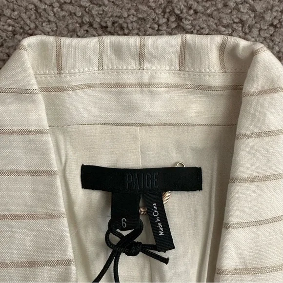 Paige Rosette Stripe Double Breasted Linen Blend Blazer Womens 6 - Picture 10 of 14